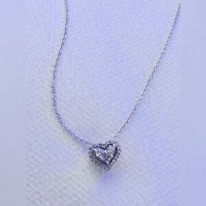 Silver Diamond Pendant Necklace 1/10 ct tw Round 14K White Gold 18"